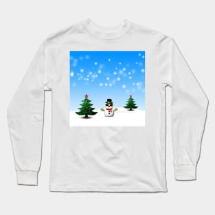 Cool Snowman and Sparkly Christmas Trees Long Sleeve T-Shirt